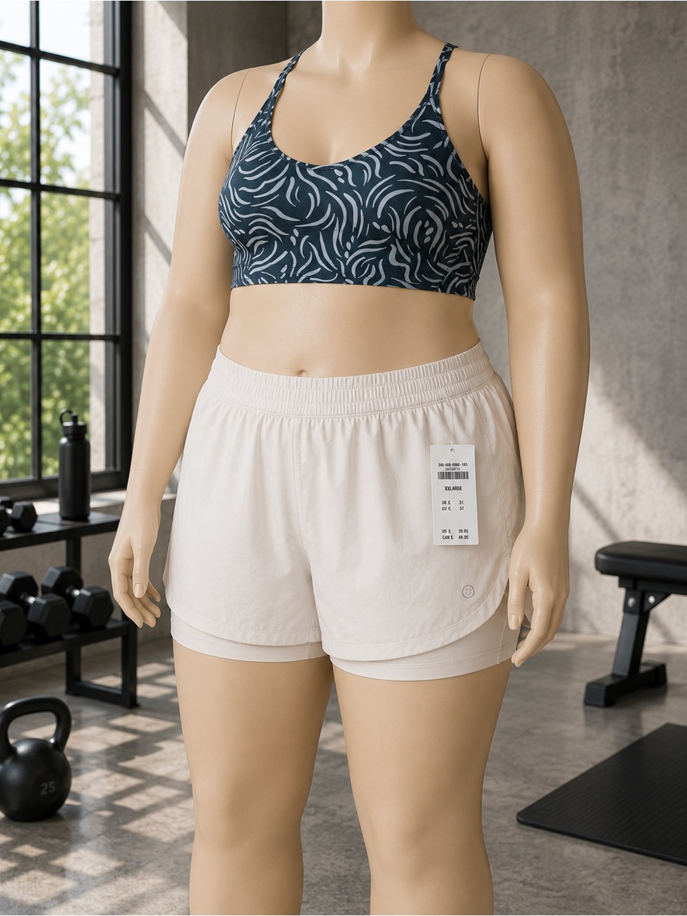 Hollister Gilly Hicks Athletic Set Blue Print Sports Bra & White Shorts XXL